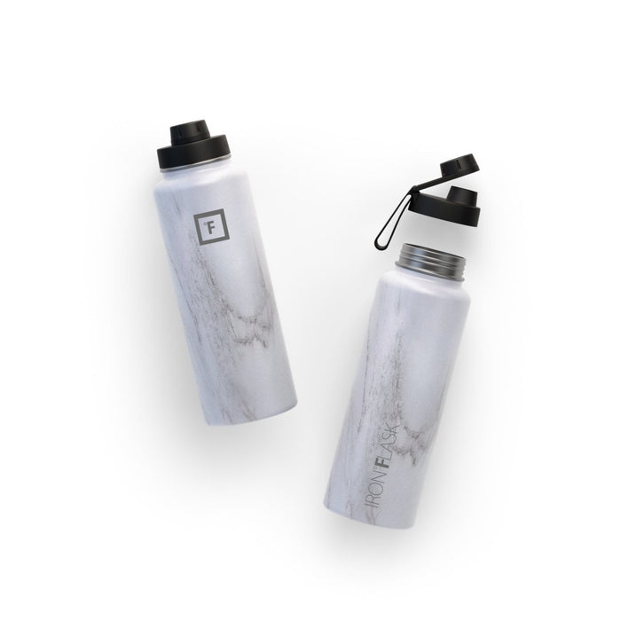 Iron Flask Wide Mouth Bottle with Spout Lid, Carrara Marble, 40oz/1200ml - Amazingooh Wholesale