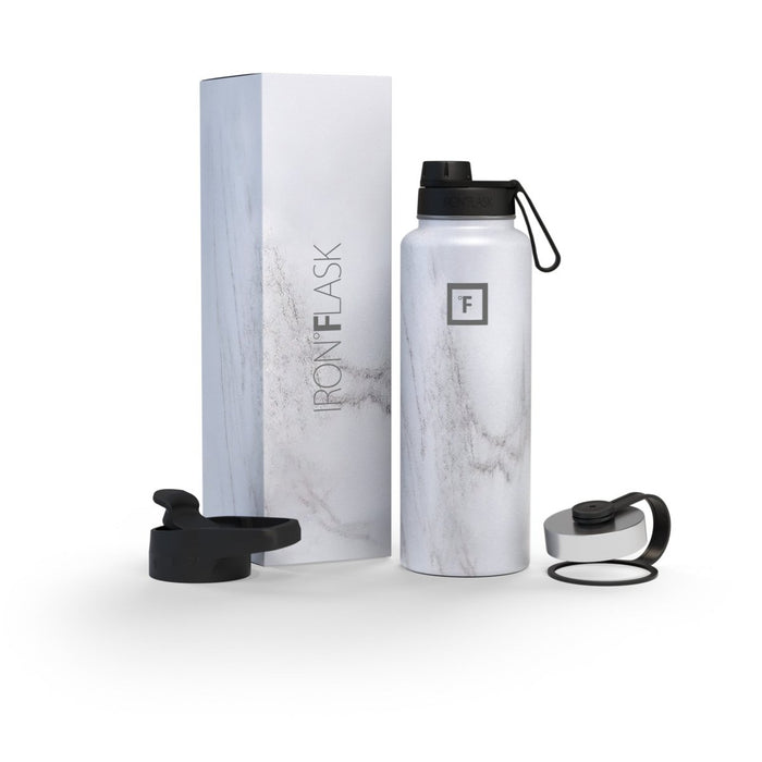 Iron Flask Wide Mouth Bottle with Spout Lid, Carrara Marble, 40oz/1200ml - Amazingooh Wholesale