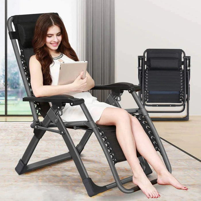 Kingsize Outdoor Folding Reclining Garden Beach Chair Sun Lounger Deck Recliner - Amazingooh Wholesale