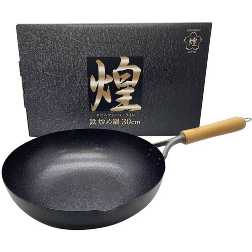 Kirameki Cast Iron Double Fiber Line Stir-fry Wok (Made in Japan) - 30cm - Amazingooh Wholesale