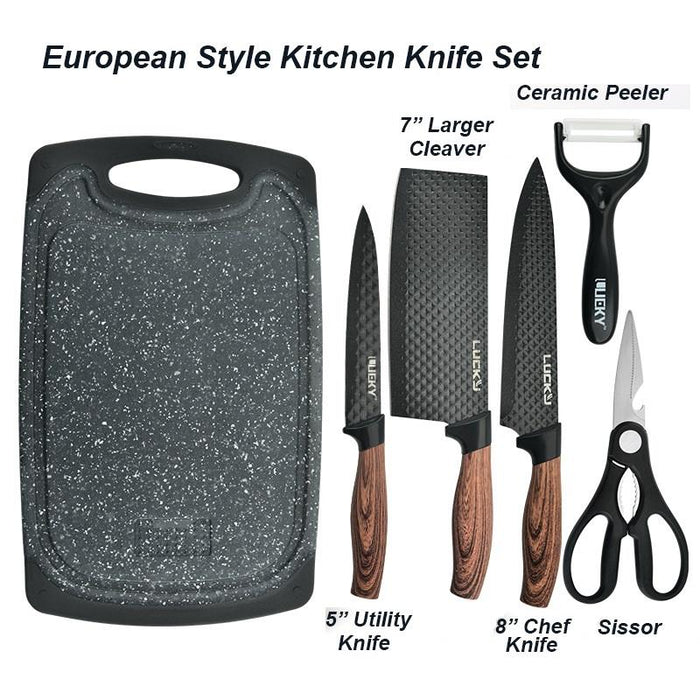 Kitchen Knife Set Everich Chef Knives Stainless Steel Nonstick 6 pieces Cutting Board - amazingooh