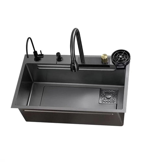 Kitchen Sink 304 Stainless Steel Nano Raindance Waterfall Sink with Pull-Out Tap, Chopping Board, Cup Washer Domestic Single Bowl Big Sink Set Integrated Sinks - Amazingooh Wholesale