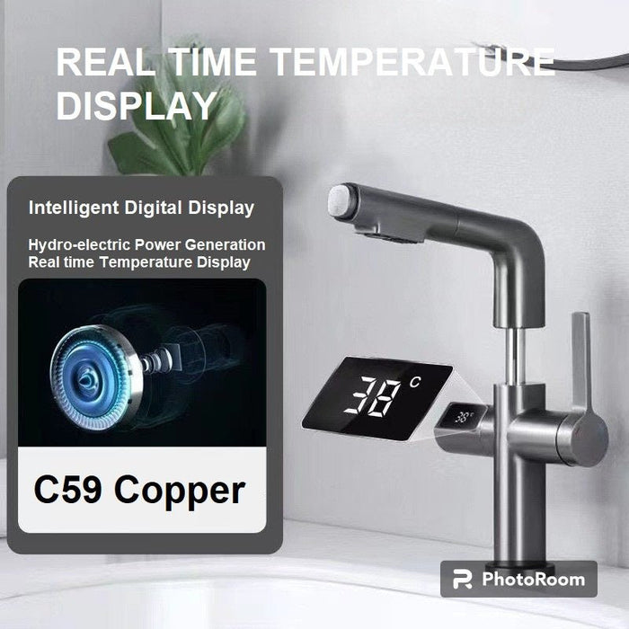 LCD Digital Display Bathroom Sink with 360 Degree Rotating Pull Out Basin With Temperature Display - Amazingooh Wholesale