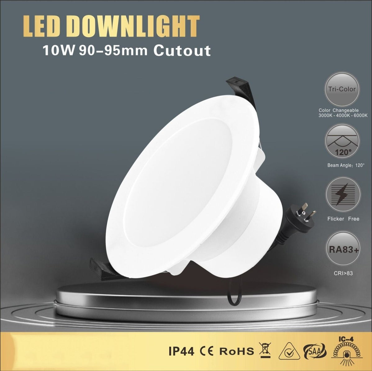 LED DOWNLIGHT KIT 90MM NON DIM 10W 3 COLOR IN 1 WARM WHITE COOL WHITE ...