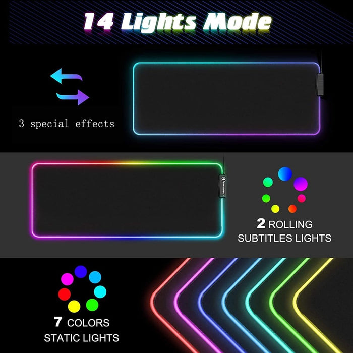 LED Gaming Mouse Pad Large 4 USB Ports RGB Extended Mousepad Keyboard Desk Anti-slip Mat - amazingooh