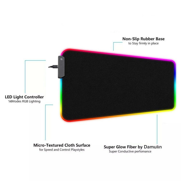 LED Gaming Mouse Pad Large RGB Extended Mousepad Keyboard Desk Anti-slip Mat - amazingooh