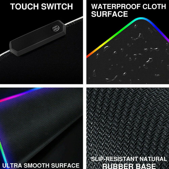 LED Gaming Mouse Pad Large RGB Extended Mousepad Keyboard Desk Anti-slip Mat - amazingooh