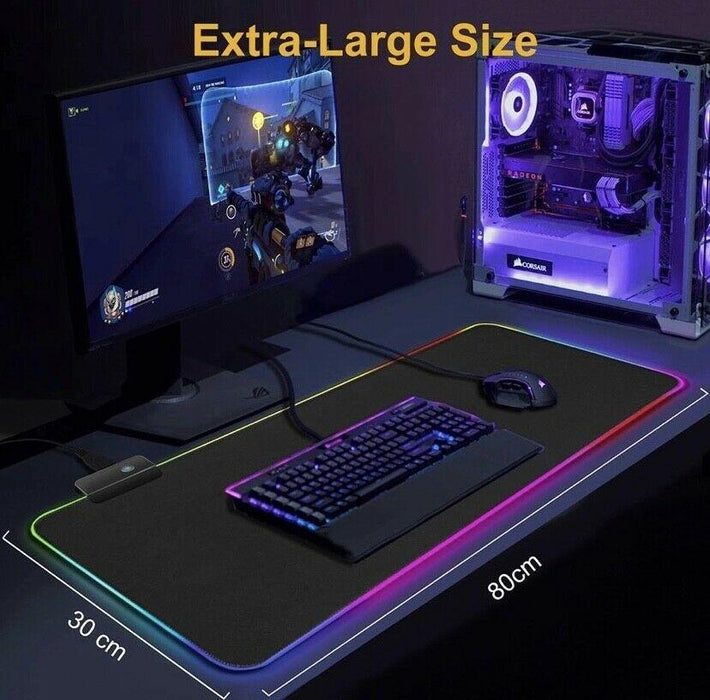 LED Gaming Mouse Pad Large RGB Extended Mousepad Keyboard Desk Anti-slip Mat - amazingooh