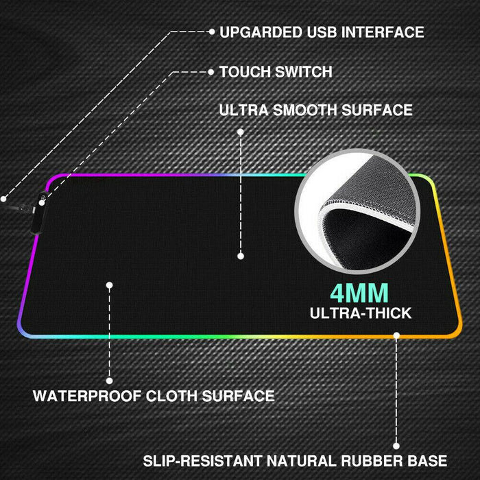 LED Gaming Mouse Pad Large RGB Extended Mousepad Keyboard Desk Anti-slip Mat - amazingooh