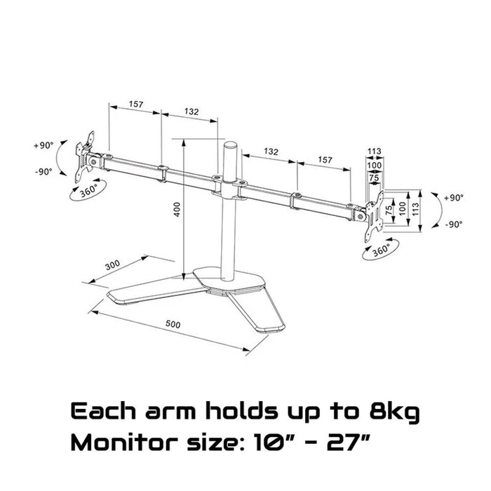 Monitor Stand Dual Arm Desk Mount Freestanding Mount HD LED TV Holder Bracket - Amazingooh