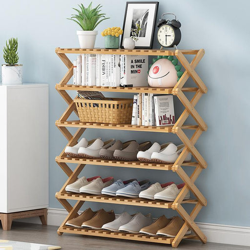 Multi-purpose Bamboo Collapsible Folding Storage Shoe Rack Shelf Organizer 100cm - amazingooh