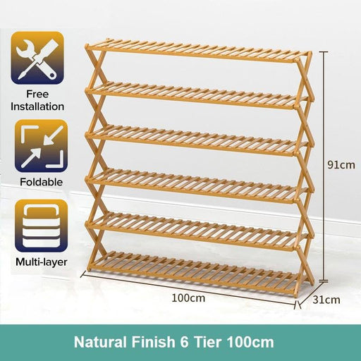 Multi-purpose Bamboo Collapsible Folding Storage Shoe Rack Shelf Organizer 100cm - amazingooh