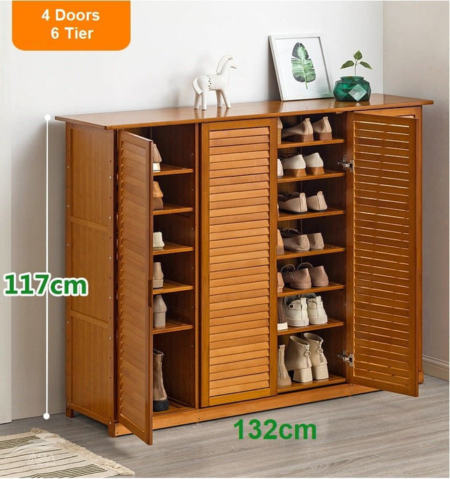 Multi Tier Bamboo Large Capacity Storage Hallway Shelf Shoe Rack Cabinet - Amazingooh Wholesale