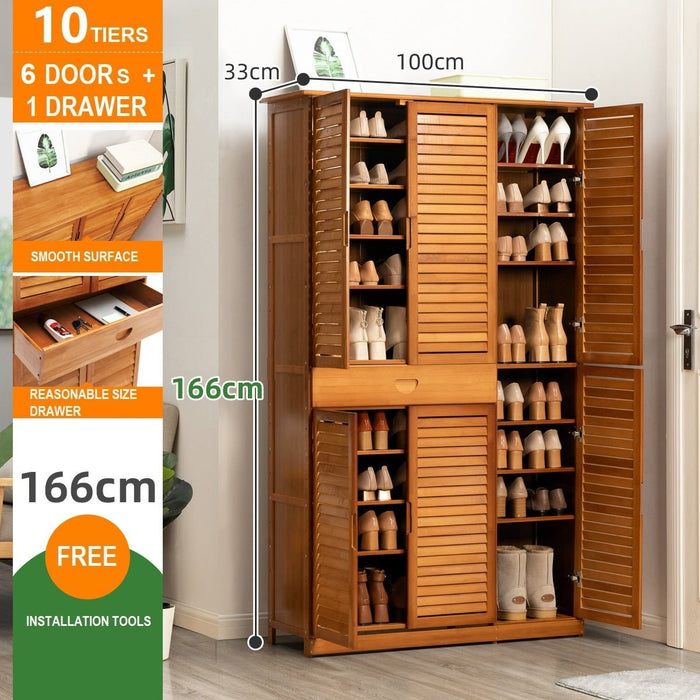 Multi Tier Bamboo Large Capacity Storage Shelf Shoe Rack Cabinet 4/6 Doors + 1 Drawer