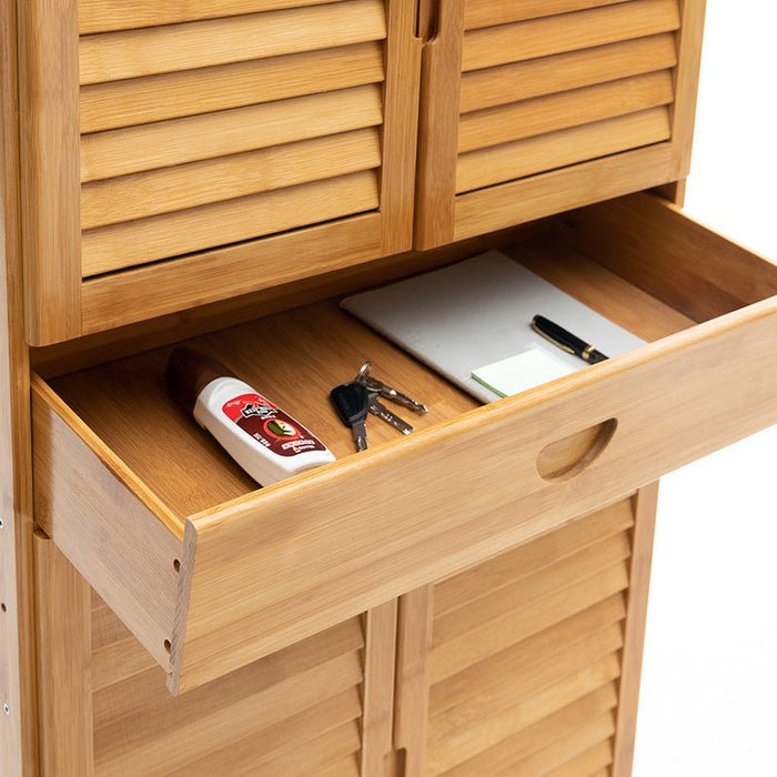 Multi Tier Bamboo Large Capacity Storage Shelf Shoe Rack Cabinet 4 Doors + 1 Drawer - amazingooh