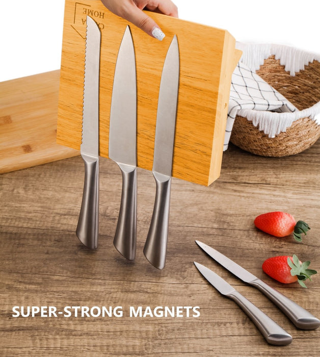 Natural Bamboo Magnetic Knife Block Holder with Strong Magnets for Home Kitchen Storage & Organisation - Amazingooh Wholesale