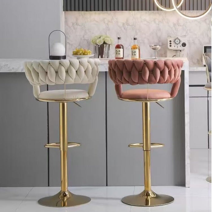 NEW 2x Height Adjustable Swivel Bar Stool High Back Velvet Golden Base Barstools Chairs Padded Seat - Amazingooh Wholesale