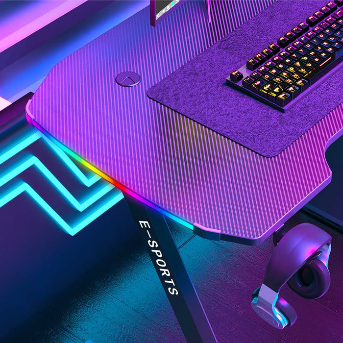 New Arrive Computer Table Z Shaped Gaming Desk With RGB Led Lights Gaming Tables - Amazingooh Wholesale