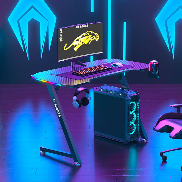 New Arrive Computer Table Z Shaped Gaming Desk With RGB Led Lights ...