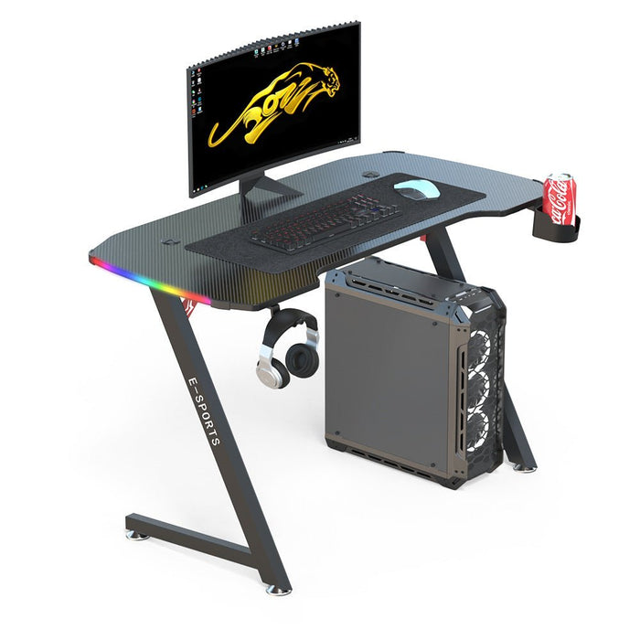 New Arrive Computer Table Z Shaped Gaming Desk With RGB Led Lights Gaming Tables - Amazingooh Wholesale