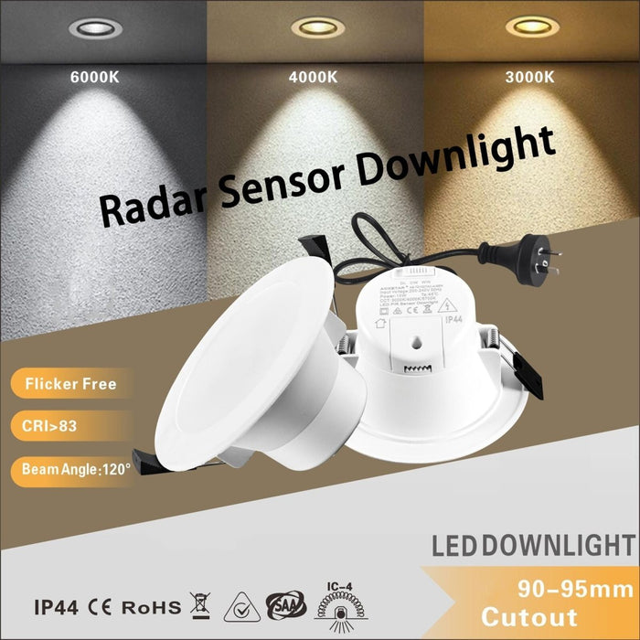 NEW RADAR SENSOR LED DOWNLIGHT KIT 90MM 10W NON DIM 3 COLOR IN 1 WARM WHITE COOL WHITE DAY LIGHT TRI COLOR 3000/4000/6000 - Amazingooh Wholesale