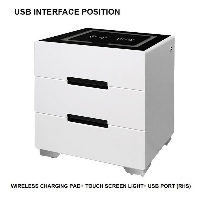 NEW!!!Smart Bedside Tables Side 3 Drawers Dual Wireless Charging USB Nightstand LED Light AU - Amazingooh Wholesale