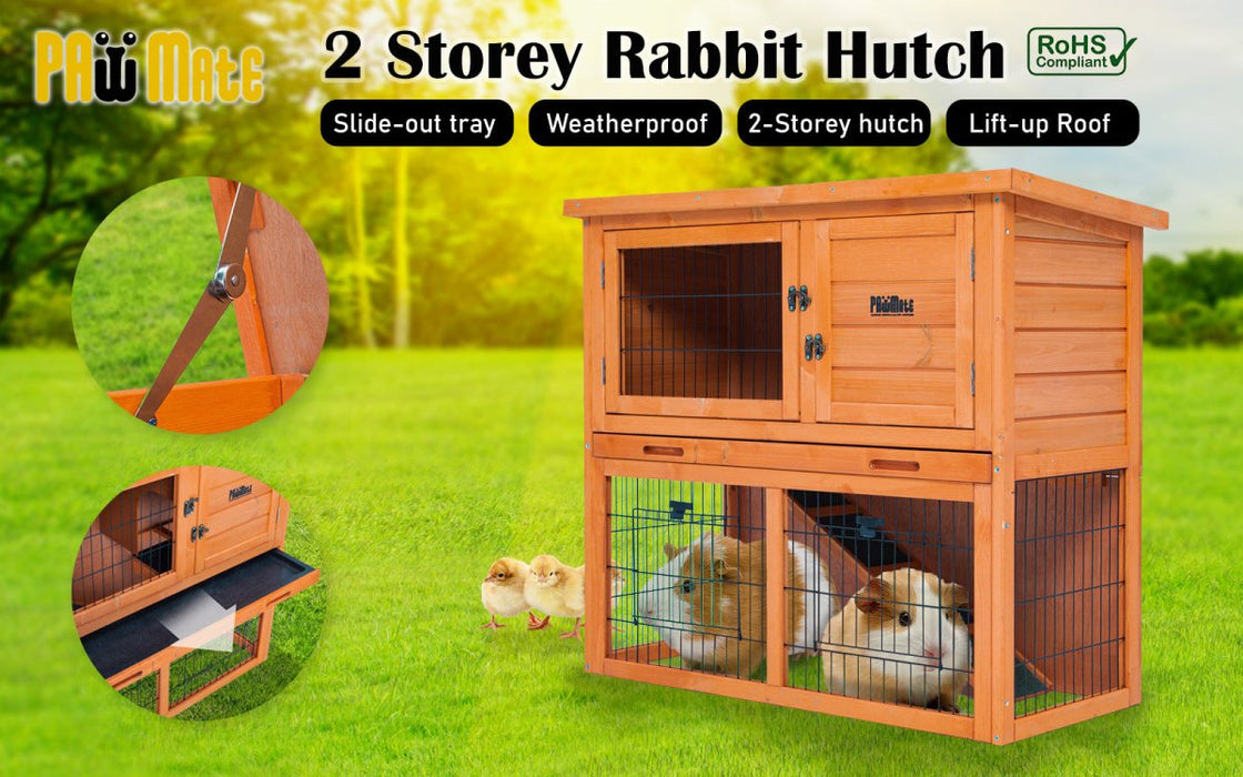 Paw Mate 92 x 45 x 82cm Rabbit Hutch Chicken Coop 2 Storey Cage Run - Amazingooh Wholesale