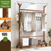 Portable Coat Stand Rack Rail Clothes Hat Garment Hanger Hook with Shelf Bamboo - amazingooh