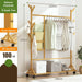 Portable Coat Stand Rack Rail Clothes Hat Garment Hanger Hook with Shelf Bamboo - amazingooh