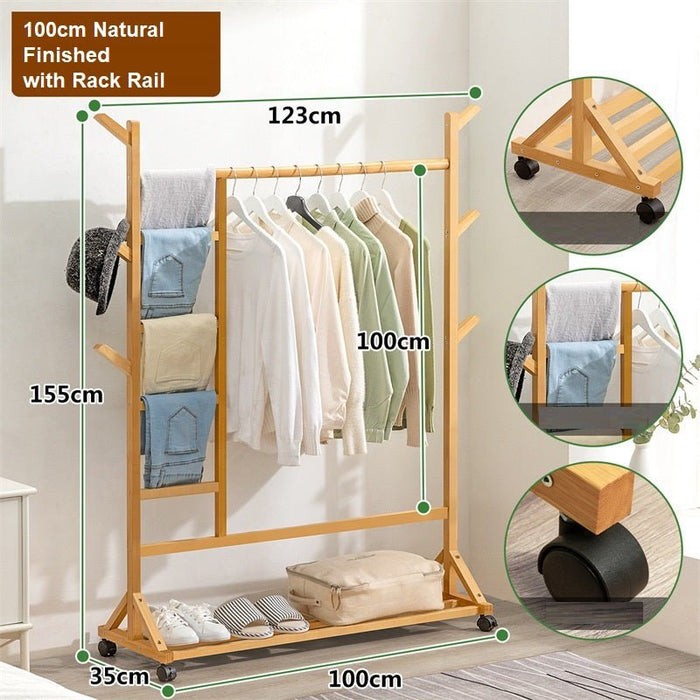Portable Coat Stand Rack Rail Clothes Hat Garment Hanger Hook with Shelf Bamboo - Amazingooh Wholesale