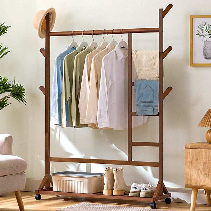 Portable Coat Stand Rack Rail Clothes Hat Garment Hanger Hook with Shelf Bamboo - Amazingooh Wholesale