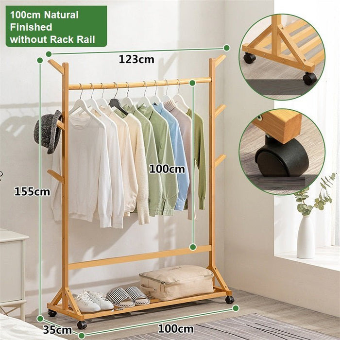 Portable Coat Stand Rack Rail Clothes Hat Garment Hanger Hook with Shelf Bamboo - Amazingooh Wholesale