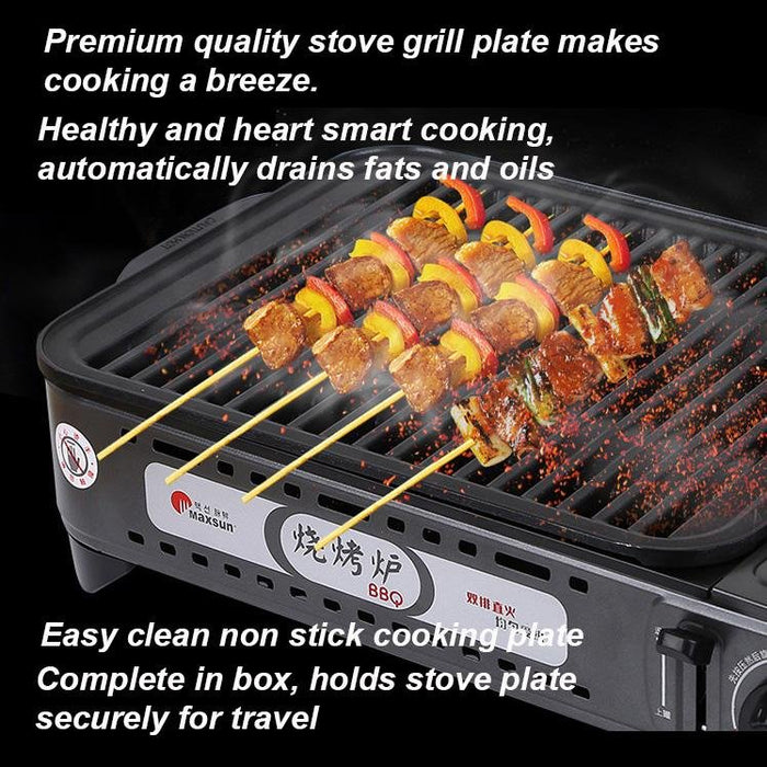 Portable Gas BBQ Stove with PRO Grill Plate Outdoor Barbecue Cooking Burner Kit Butane Camping - amazingooh