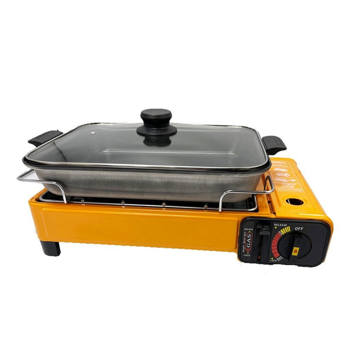 Portable Gas Stove Burner Butane BBQ Camping Gas Cooker With Non Stick Plate Black - amazingooh