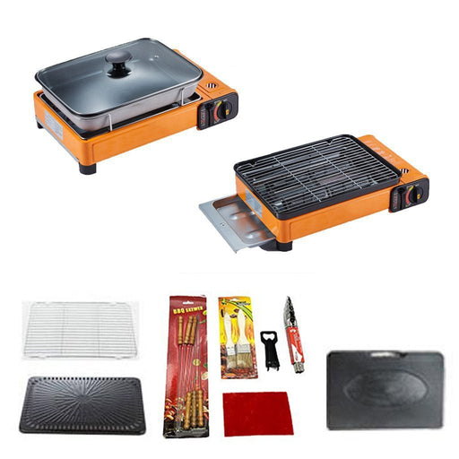 Portable Gas Stove Burner Butane BBQ Camping Gas Cooker With Non Stick Plate Orange - Amazingooh Wholesale