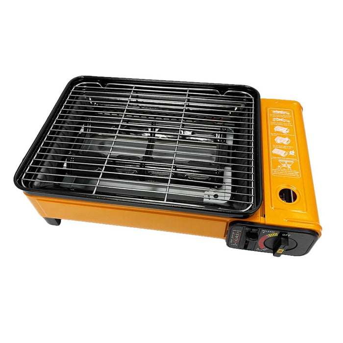 Portable Gas Stove Burner Butane BBQ Camping Gas Cooker With Non Stick Plate Orange - amazingooh