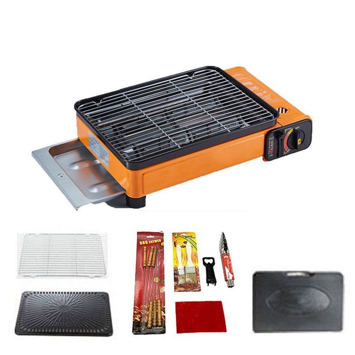 Portable Gas Stove Burner Butane BBQ Camping Gas Cooker With Non Stick Plate Orange - Amazingooh Wholesale