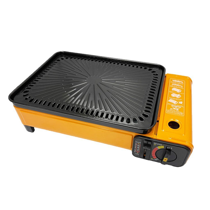 Portable Gas Stove Burner Butane BBQ Camping Gas Cooker With Non Stick Plate Orange - amazingooh