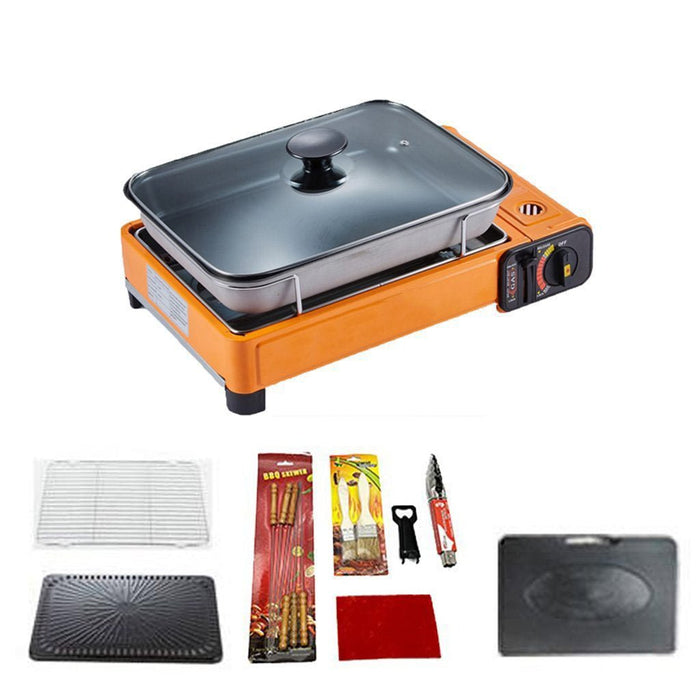 Portable Gas Stove Burner Butane BBQ Camping Gas Cooker With Non Stick Plate Orange - Amazingooh Wholesale