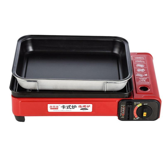 Portable Gas Stove Burner Butane BBQ Camping Gas Cooker With Non Stick Plate Red - amazingooh