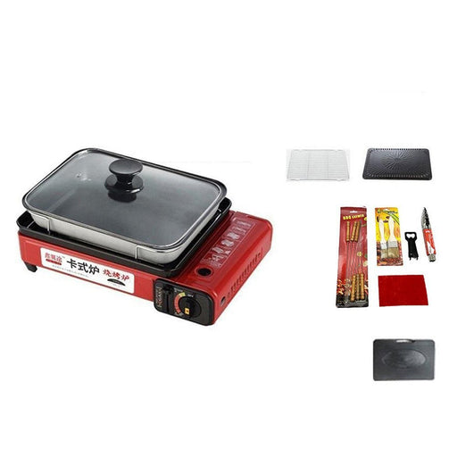 Portable Gas Stove Burner Butane BBQ Camping Gas Cooker With Non Stick Plate Red - Amazingooh Wholesale