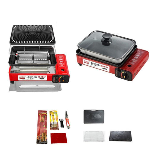 Portable Gas Stove Burner Butane BBQ Camping Gas Cooker With Non Stick Plate Red - Amazingooh Wholesale