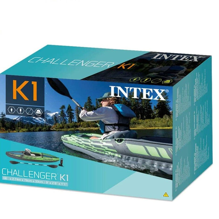 PRE-ORDER Intex Sports Challenger K1 Inflatable Kayak 1 Seat Floating Boat Oars River/Lake 68305NP - amazingooh