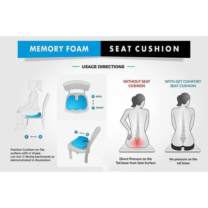 Premium Memory Foam Seat Cushion Coccyx Orthopedic Back Pain Relief Chair Pillow Office - amazingooh