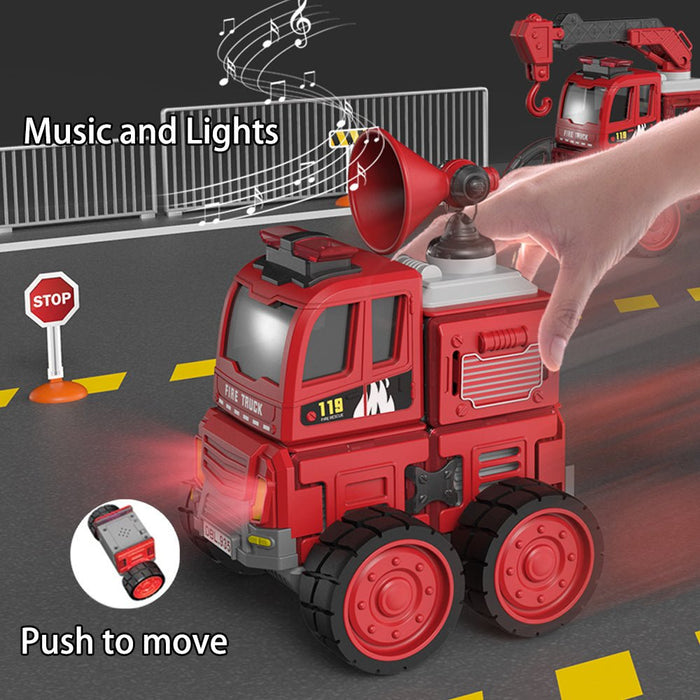 PREORDER DanBaoLe Magnetic Fire Truck DIY Assembly Eneineering Vehicle with Music Lights Red Christmas Gift - Amazingooh Wholesale