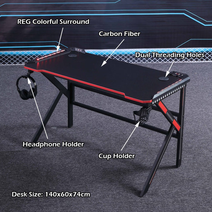 PREORDER Gaming Desk Desktop PC Computer Desks Desktop Racing Table Office Laptop Home K-Shaped Legs Black - amazingooh
