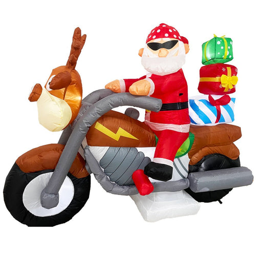 PREORDER Radiant Christmas Lights Elk Motorcycle Gift Xmas Inflatable Santa 2.1m Long - Amazingooh Wholesale