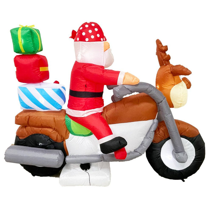 PREORDER Radiant Christmas Lights Elk Motorcycle Gift Xmas Inflatable Santa 2.1m Long - Amazingooh Wholesale