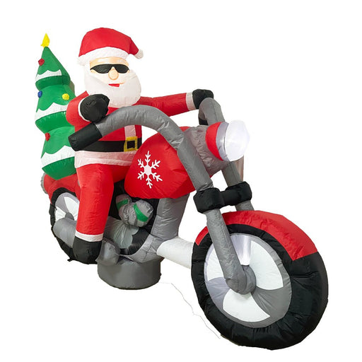 PREORDER Sparkling Christmas Tree Lights Xmas Inflatable Santa Red Motorcycle Rider 2.1m Long - Amazingooh Wholesale