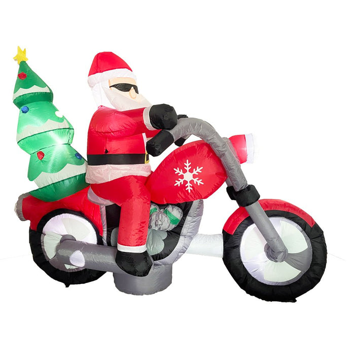 PREORDER Sparkling Christmas Tree Lights Xmas Inflatable Santa Red Motorcycle Rider 2.1m Long - Amazingooh Wholesale